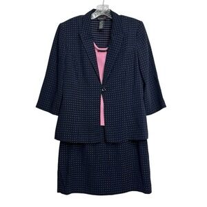 Scarlett Vintage Women's Size 9/10 Suit 3pc Set Skirt Blazer Tank Navy Blue Pink